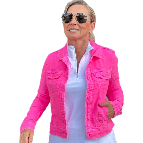 Lulu B LONG-SLEEVE LINEN JACKET BRIGHT HOT PINK - Picture 1 of 6